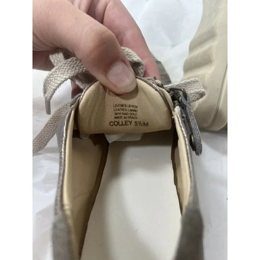 Nurture Colley Women's  Leather Lace Up Shoes Zipper Sz 5.5 metallic silver